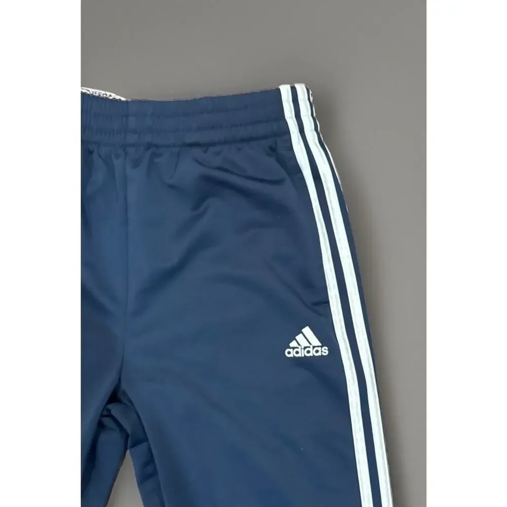 Adidas Boys Track Pants Youth Medium Plus (Husky) 10/12 Blue 3 Stripe Joggers